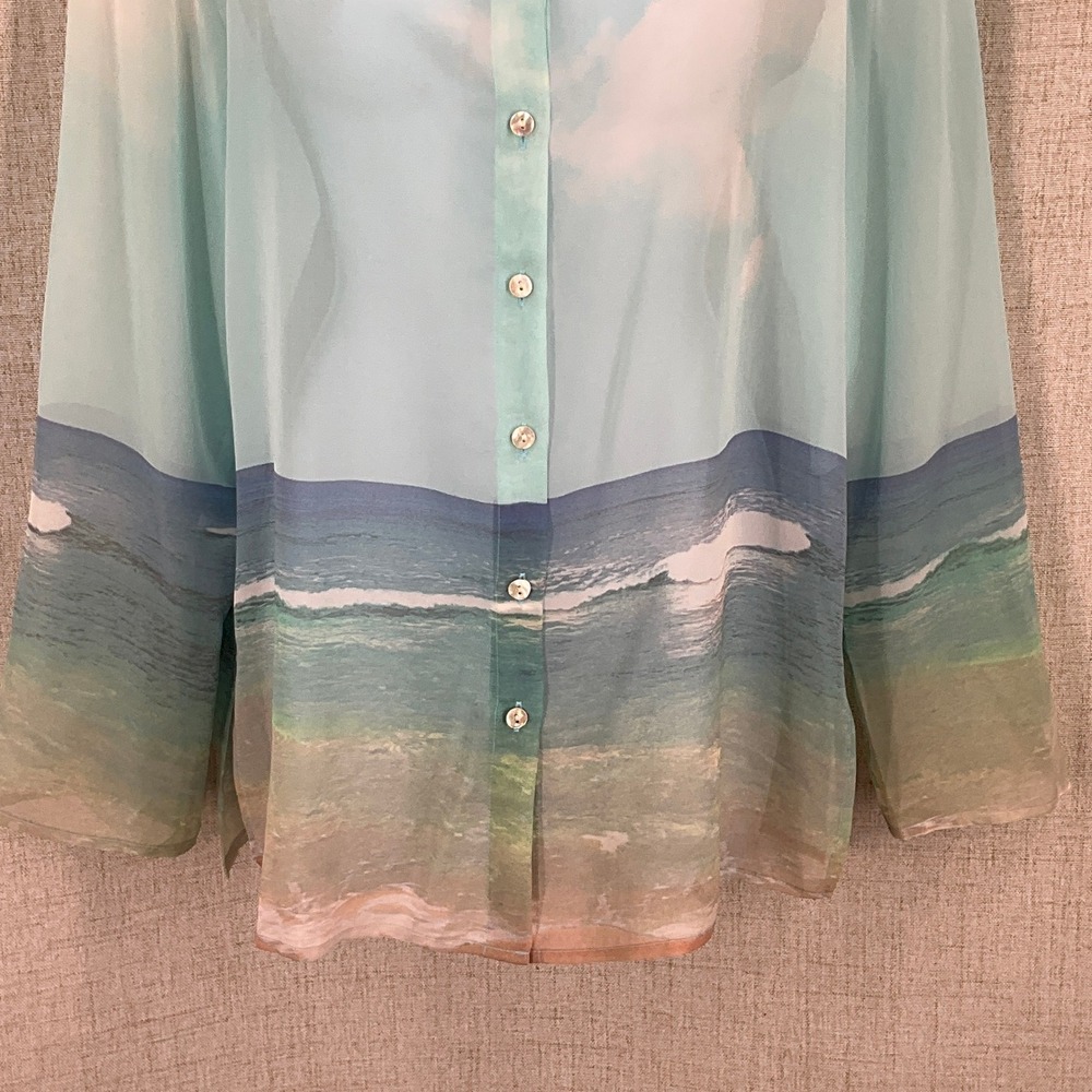 Tommy Bahama Water's Edge Blouse Sz M Blue Silk Chiffon Ocean Beach Coastal NEW - Picture 5 of 14